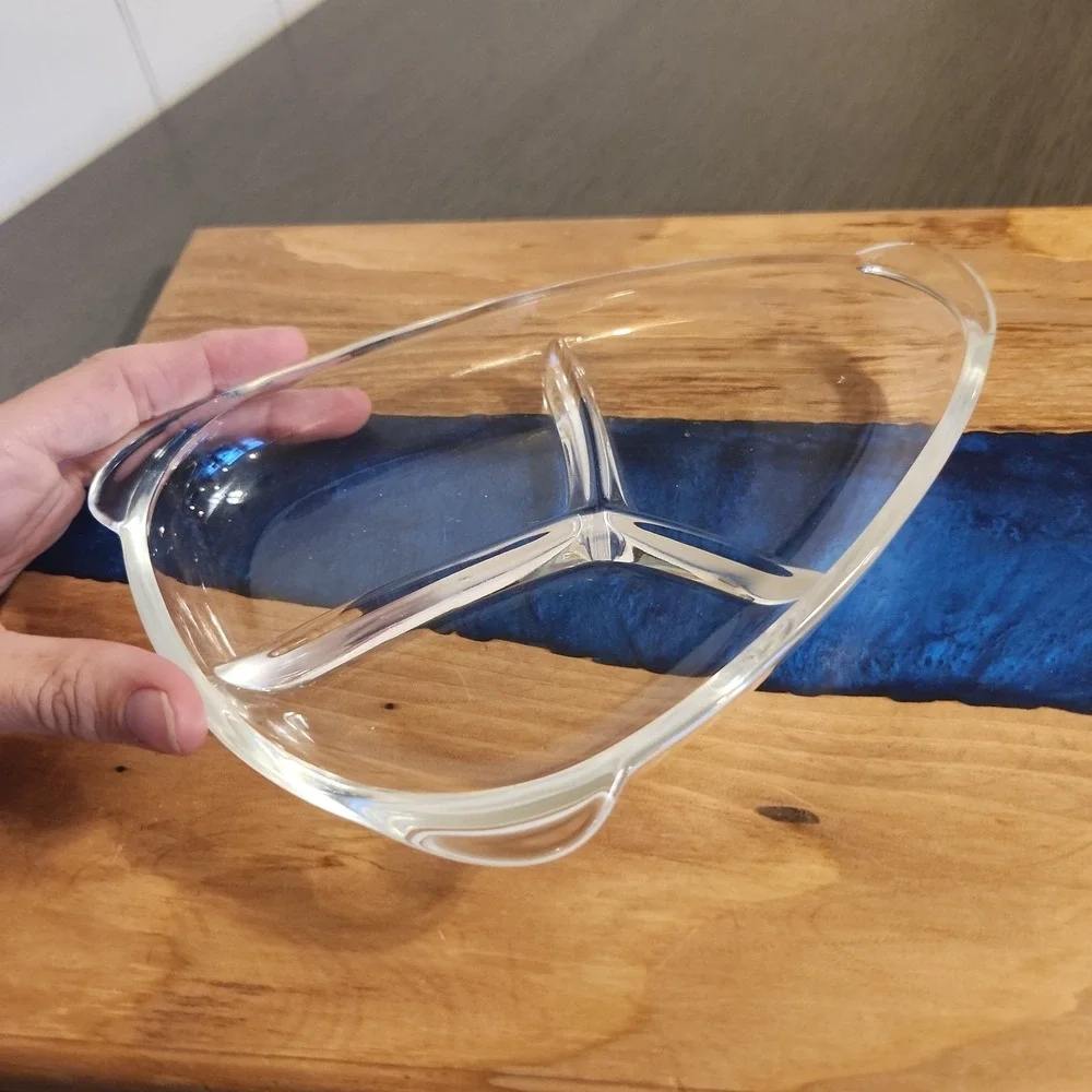 Vintage Mid-Century Modern Boomerang Divided Serving Relish Glass Dish Clear